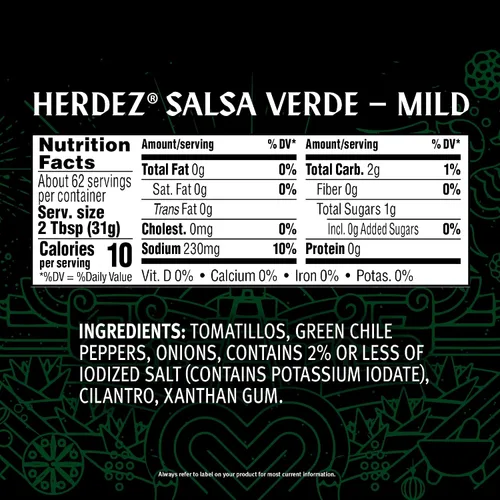 Vista 2 de Salsa Verde HERDEZ, suave, jarra de 68 oz – Salsa verde de tomatillo para tacos, enchiladas y salsas para mojar