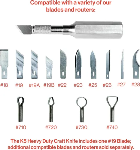 Vista 5 de Excel Blades K6 - Cuchillo de precisión resistente – Mango de metal hexagonal con hoja en ángulo #19 – Cuchillo artesanal de fácil cambio