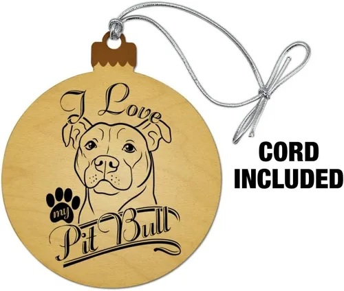 Vista 2 de GRAPHICS & MORE Adorno navideño de madera para árbol de Navidad con texto en inglés "I Love My Pit Bull