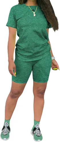 Vista 23 de KINIKO Conjunto deportivo de 2 piezas para mujer, casual, de moda, color sólido, camiseta de manga corta y pantalones Negro-a