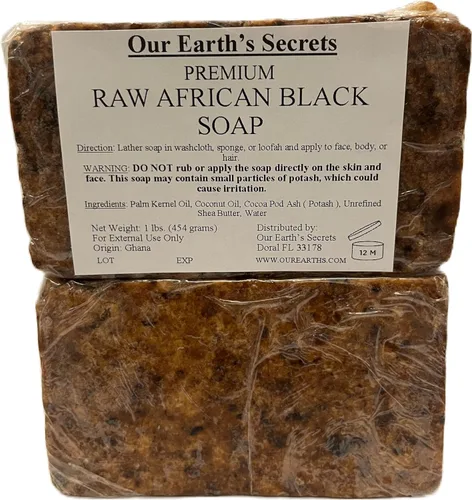 Vista 4 de Jabón negro Our Earth's Secrets crudo africano, 1 libra