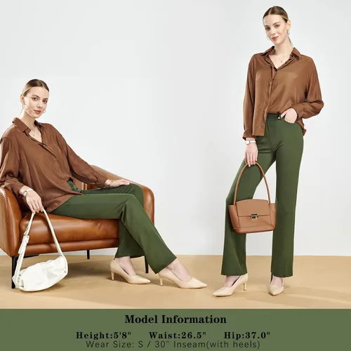 Vista 5 de Tapata Pantalones de vestir elásticos para mujer de 28, 30, 32 y 34 pulgadas, con bolsillos, para oficina, trabajo, negocios