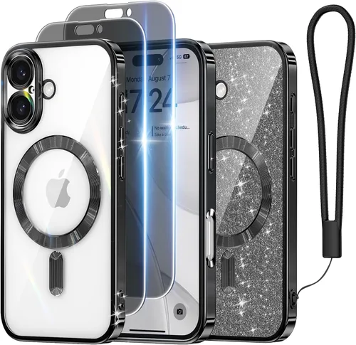 Vista 83 de Meifigno - Funda diseñada para el iPhone 16 Pro de 6.3", [Tarjeta de purpurina y correa para la muñeca] [Compatible con MagSafe]