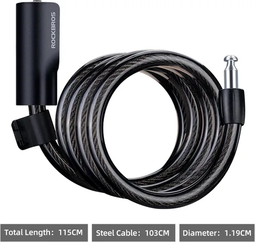 Vista 6 de ROCKRBOS - Candado de cable para bicicleta con llaves, 2 llaves y 1 soporte de montaje, carcasa de bloqueo de ABS, bloqueo de cable