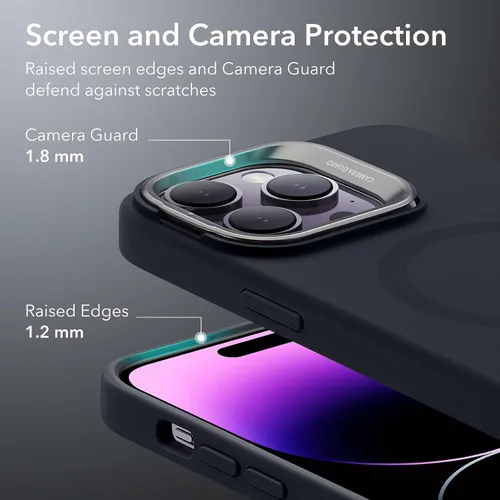 Vista 8 de ESR Funda para iPhone 14 Pro Max, Compatible con Funda de Silicona MagSafe con Soporte, Protección de Grado Militar, Soporte Integrado para Guardar
