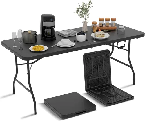 Vista 12 de Mesa Plegable de 4 Pies de Altura Ajustable con Asa Incorporada, Mesa Plegable Portátil de Servicio Pesado de 4 Pies con Patas de Acero