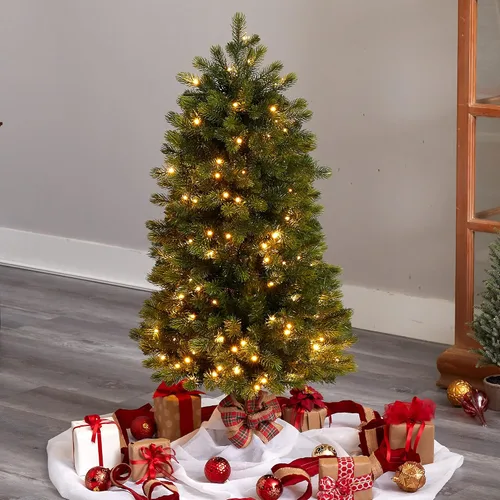 Vista 7 de Árbol de Navidad artificial de abeto de montaña de Colorado delgado de 4 pies con 150 multifunción con control remoto), micro luces LED blancas