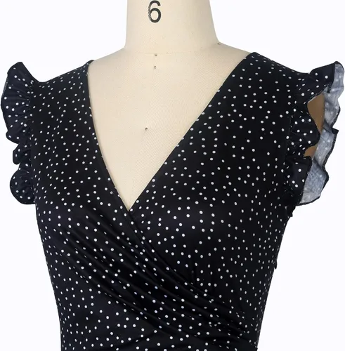 Vista 5 de oxiuly OX335 - Vestido casual de verano con cuello en V para mujer, con ribete de volantes, sin mangas, para graduación, cena, fiesta, cóctel, té