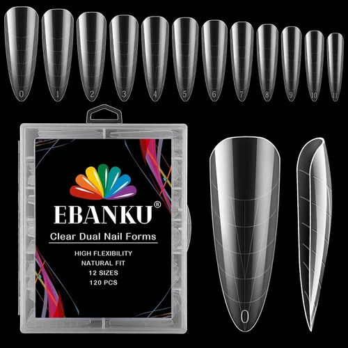 Vista 9 de EBANKU - 96 piezas de kit de formas de uñas de doble cara, transparentes y mate, molde de uñas completo, puntas para extensión de uñas acrílicas