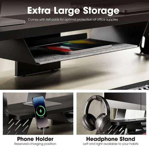 Vista 3 de Fenge Soporte de monitor doble, elevador de monitor de 42.5 pulgadas para escritorio, estante de escritorio de madera para 2 monitores, estante