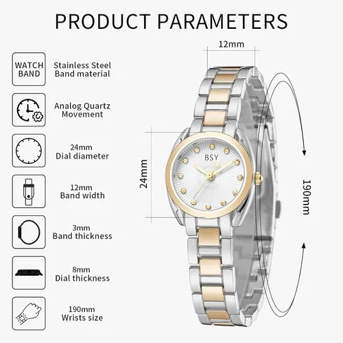Vista 5 de BOSHIYA Silver Watches for Women Classic Business Analog Quartz Women Watch with Stainless Steel Band Waterproof Ladies Dress Watch