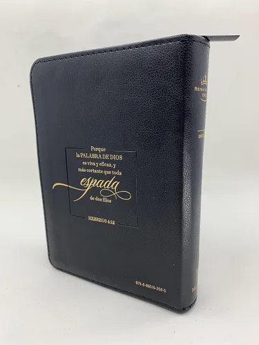 Vista 3 de Biblia tamaño compacta RVR.1960 piel espada negra gris con índice cierre 8 puntos Imitation Leather – 1 Enero 2022