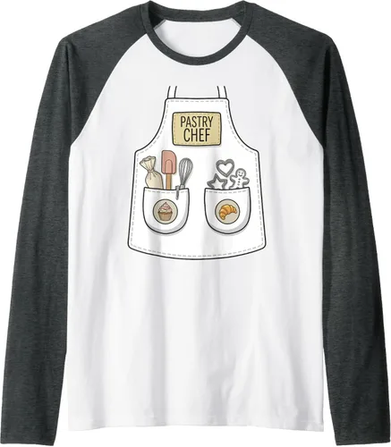 Vista 7 de Pastry Chef Funny Baker Baking Patisserie Apron Costume Raglan Baseball Tee