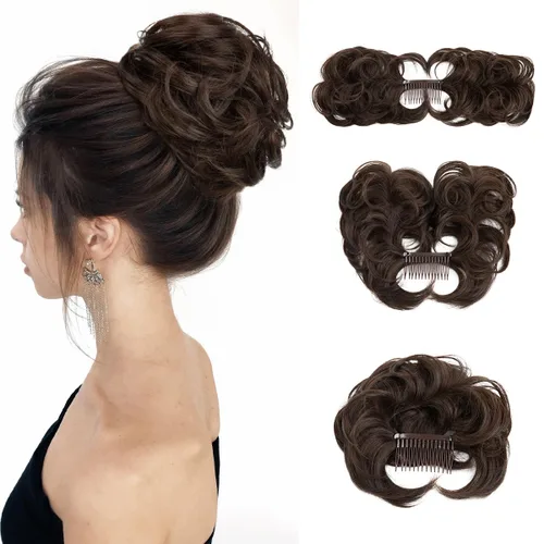 Vista 14 de Peine de moño desordenado con clip lateral para mujer, corto, natural, lacio, versátil, ajustable, fácil de peinar, (rubio ceniza-C)