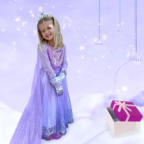 Vista 2 de Princess Dress for Girls Purple Princess Dress Up Clothes with Accessories Halloween Snow Queen Party Cosplay