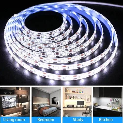 Vista 5 de Tira de luces LED USB de 5 V, color blanco, 6000 K, 9.84 pies, SMD 2835 IP65, impermeable, 180 LED, tira de luz Plug and Play con interruptor