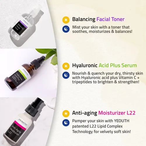 Vista 4 de YEOUTH Set de cuidado de la piel: suero de ácido hialurónico con vitamina C, tónico facial, hidratante facial, kit de cuidado de la piel
