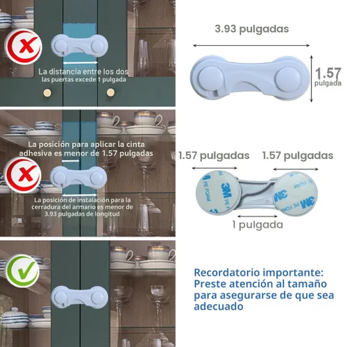 Vista 2 de Cerraduras de puerta de gabinete para seguridad de bebés y niños, paquete de 4 cerraduras de gabinete a prueba de niños con adhesivo para cajones