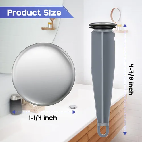 Vista 2 de Enhon Tapones emergentes compatibles con componentes de drenaje Moen, émbolo de drenaje cromado para lavabo de baño, 4-7/8 pulgadas de alto