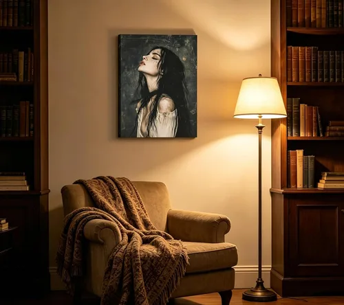 Vista 4 de XLYFVLGF Arte de Pared en Lienzo Melancólico Oscuro Libresco, decoración de pared preppy oscura, pintura de mujer gótica victoriana, obra de arte