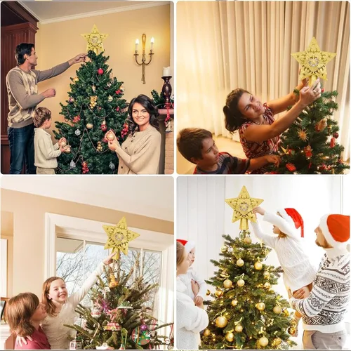 Vista 7 de AOMIL Adorno para la punta del árbol de Navidad, proyector de patrón giratorio 3D para adorno de árbol de Navidad, diseño hueco, decoraciones