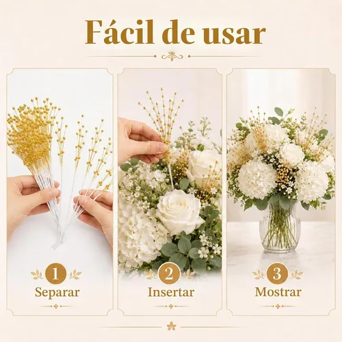 Vista 4 de 50 piezas de varillas con perlas de 4 mm en cadena para ramos de boda con cuentas para decoraciones de mesa de boda (dorado)