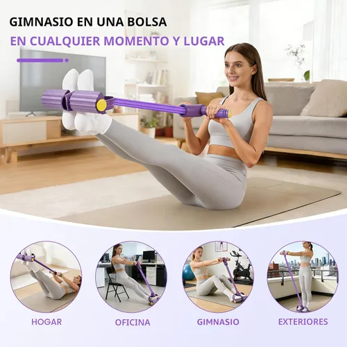 Vista 8 de Pedal Resistance Band with Handle, 6-Tube Natural Rubber Exercise Bands Upgraded Foot Pedal Resistance Bands for Working Out, Multifunction Púrpura