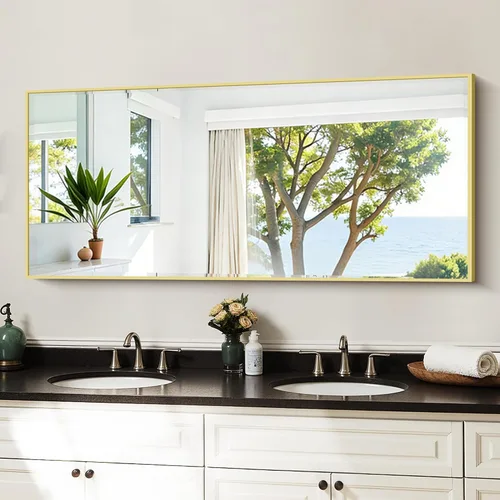 Vista 27 de KOCUUY Espejo de baño negro, espejo rectangular de 24 x 18 pulgadas para sobre el fregadero, espejo de pared decorativo moderno para dormitorio
