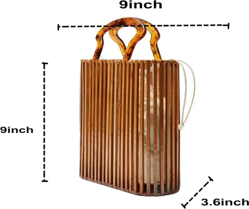 Vista 2 de Bolso de bambú de moda para mujer con asa de acrílico, bolsa de cubo de verano para playa