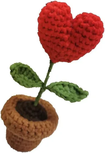 Vista 4 de JOONOR 3 mini plantas de ganchillo en maceta de girasol, flor de ciruelo falsa de punto para baño, hogar, cocina, mesa rústica, centro de mesa