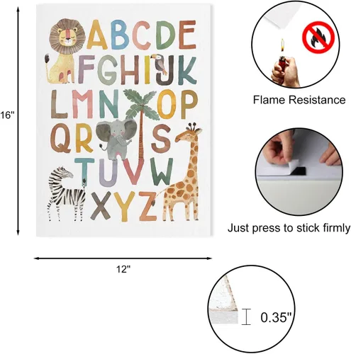 Vista 6 de Póster ABC para decoración de pared de cuarto de bebé, arte bohemio del alfabeto para pared de aula, arte de pared de niños de animales de safari