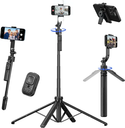 Vista 8 de Trípode para selfie stick de seguimiento automático de cara para iPhone con luz, soporte de trípode para cámara de teléfono de 70.9 pulgadas
