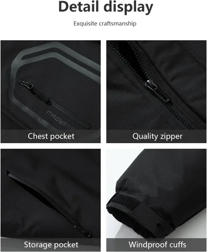 Vista 5 de Chaqueta de esquí desmontable con capucha para hombre, chaqueta de invierno acolchada impermeable, con forro cálido, parka resistente al viento