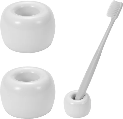 Vista 9 de Mini soporte de cerámica para cepillos de dientes para parejas, soporte para cepillos de dientes de baño hecho a mano, soporte para cabezal