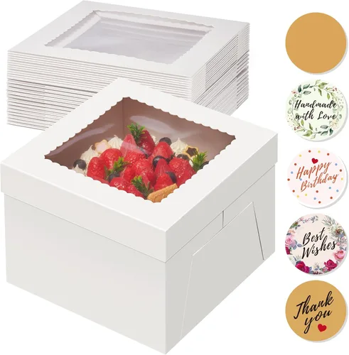 Vista 7 de Kootek 10 cajas para tartas, caja de pastel de 12 x 12 x 8 pulgadas de alto con ventana, cajas blancas de panadería, cajas grandes para hornear