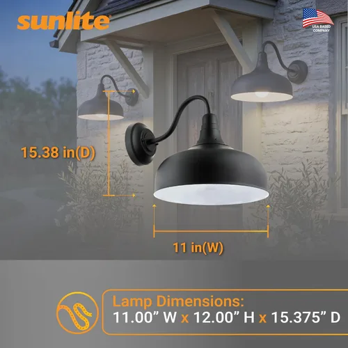 Vista 3 de Sunlite 81315-SU - Lámpara LED de cuello de cisne rústica, 30 vatios, 120 voltios, regulable, 700 lúmenes, vida útil de 50,000 horas, exterior