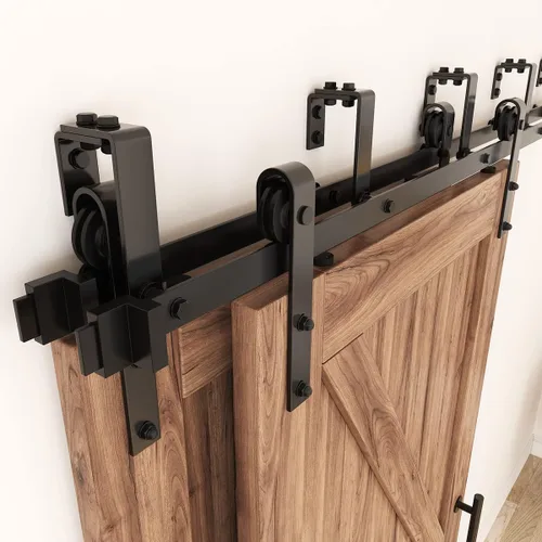 Vista 8 de ZEKOO Kit de herrajes para puertas corredizas de granero de doble vía de 4