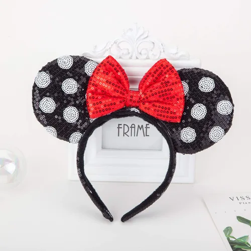Vista 3 de Diadema con orejas de Minnie Ears con lentejuelas y lazo para el pelo, accesorios para niñas, mujeres, adultos, niños, fiesta de cumpleaños (lunares)