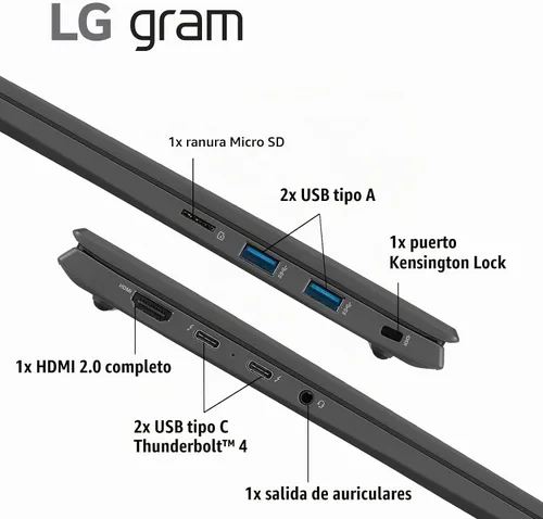 Vista 4 de LG gram (2022) Laptop 15Z90Q con pantalla táctil de 15.6", Intel Core i7 de 12ª generación, 16 GB de RAM, SSD de 512 GB, Windows 11, Gris