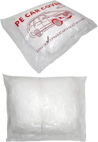 Vista 3 de LuliKa Paquete de 3 fundas desechables de plástico transparente para automóvil, cubierta universal de lluvia y polvo para garaje con banda elástica