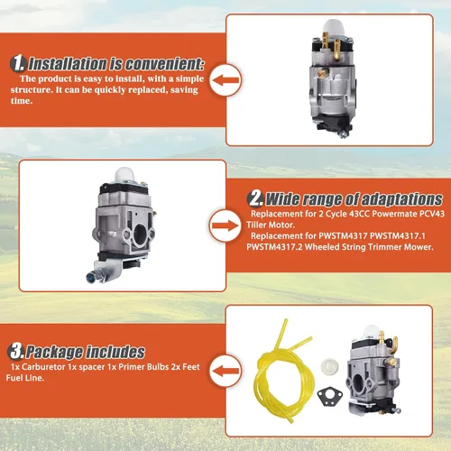 Vista 5 de labwork Pieza de carburador con junta 2 ciclos 43CC reemplazo para Powermate PCV43 Tiller A200774 300486 A201112