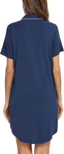 Vista 36 de Samring Camisón de pijama para mujer, manga corta/larga, con botones, camisón para dormir, camisón para novio, talla XXL
