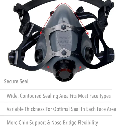 Vista 3 de NORTH Honeywell 550030M 5500 Series Low Maintenance Half Mask Respirators, Medium, 1' x 1' x 1