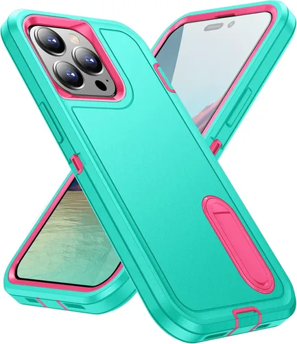Vista 23 de IDweel Funda para iPhone 15 con soporte, protección resistente a los golpes, antiarañazos, delgada, ligera, protectora resistente, funda rígida