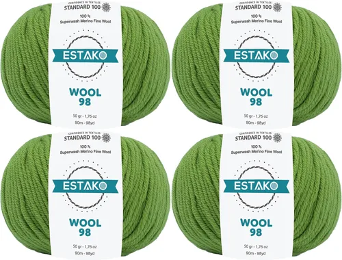 Vista 35 de Estako Wool 98 (paquete de 4 madejas) 100% lana merino superwash lana merino de peso medio suave hilo para tejer y ganchillo (4 x 1.76 onzas)