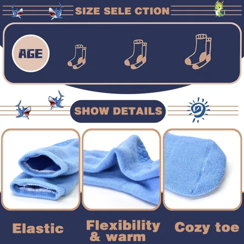 Vista 5 de SkiBeaut Calcetines antideslizantes para niños pequeños, 6 pares de medias pantorrillas, almohadilla gruesa antideslizante, calcetines cálidos