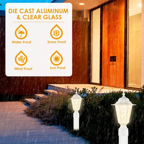 Vista 4 de GRUENLICH Luz de poste para exteriores, linterna de poste de aluminio Blanco