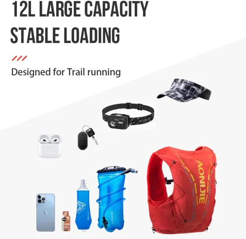 Vista 3 de AONIJIE Chaleco de mochila de hidratación para correr, 12L, de alta capacidad, ligero, para senderismo, camping, escalada