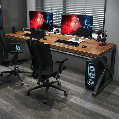 Vista 4 de Escritorio de oficina moderno y simple de madera maciza, escritorio de computadora de madera maciza para oficina en casa, escritorio multifuncional