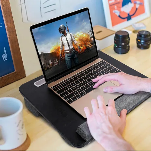 Vista 5 de Besign LT08 - Soporte para laptop, escritorio de regazo portátil con cojín de almohada, se adapta a portátiles de hasta 14 pulgadas, con tira Negro